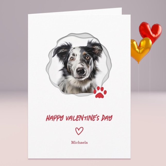Cute Dog Photo Red Heart Valentine's Day Holiday Card (Cute Pet Dog Personalized Happy Valentine's Day Card)