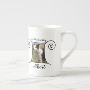 Cute dog photo with boho style frame and your text bone china mug