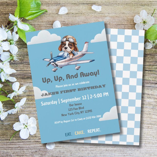 Cute Dog Pilot Plane Clouds,Travel First Birthday Invitation (Creator Uploaded)