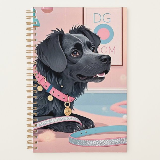 Cute dog pink blue bling dog mum  planner (Front)
