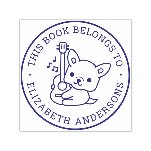 Cute Dog Play Guitar Personalised Name Book Label Self-inking Stamp (Design)