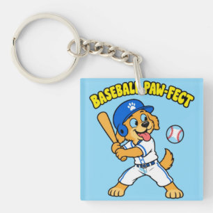 Cute Dog Playing Baseball Paw fect Funny Sports Pu Key Ring