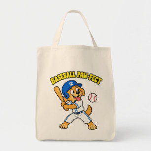 Cute Dog Playing Baseball Paw fect Funny Sports Pu Tote Bag