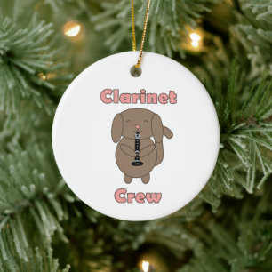 Cute Dog Playing Clarinet Music Ceramic Tree Decoration