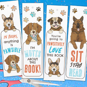Cute Dog Pun DIY Bookmarks for Kids