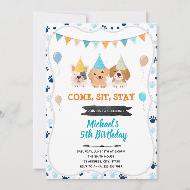 Cute dog puppy birthday invitation (Front)
