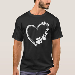 Cute Dog Puppy  Dogs Paw Print Heart  Dog Mom T-Shirt
