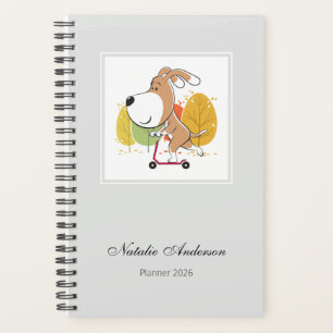 Cute Dog Puppy Kick Scooter Personalized 2026 Planner