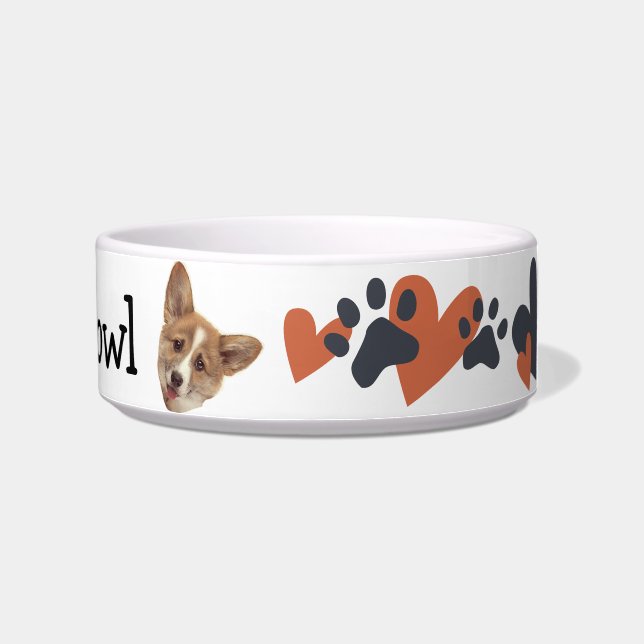 Cute Dog Puppy Personlized Photo Name Bowl (Right)