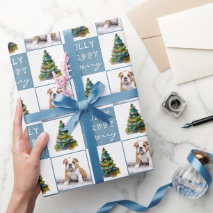 Cute Dog Puppy Pet Christmas Tree Watercolor Photo Wrapping Paper