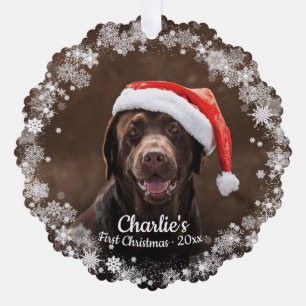 Cute Dog Puppy Pet First Christmas Photo Snowflake Tree Decoration Card