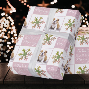 Cute Dog Puppy Pet Photo Snowflake Christmas Wrapping Paper