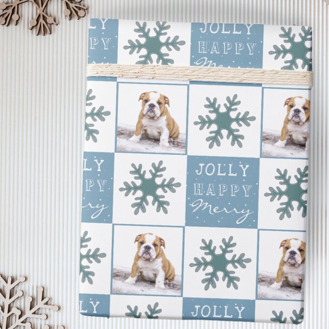 Cute Dog Puppy Pet Photo Snowflake Christmas Wrapping Paper (Creator Uploaded)