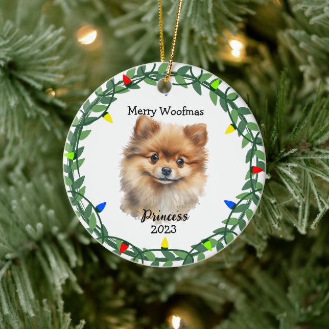 Cute Dog/Puppy Pomeranian Monogram Ornament (Tree)