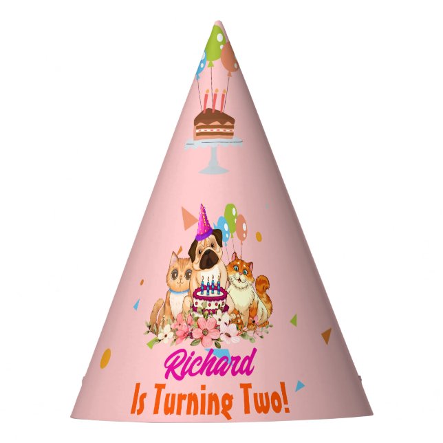Cute Dog Puppy Themed Kid's Birthday Party Hat (Front)