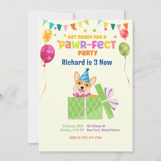 Cute Dog Puppy Themed Kid's Birthday Party Invitation (Front)