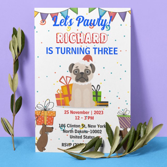 Cute Dog Puppy Themed Kid's Birthday Party Invitation (Creator Uploaded)