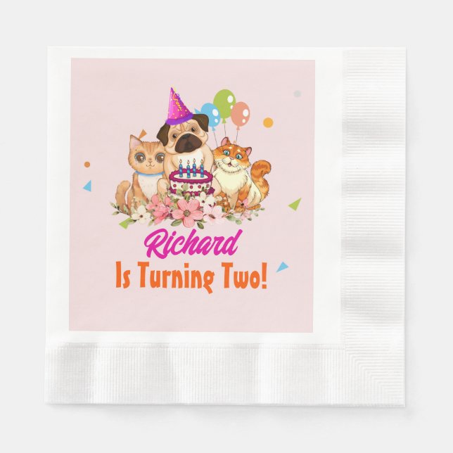 Cute Dog Puppy Themed Kid's Birthday Party Napkin (Front)
