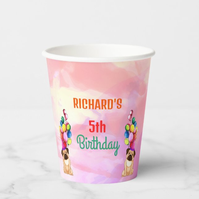 Cute Dog Puppy Themed Kid's Birthday Party Paper Cups (Front)