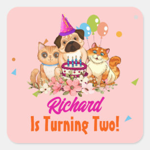 Cute Dog Puppy Themed Kid's Birthday Party Square Sticker