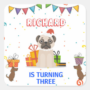 Cute Dog Puppy Themed Kid's Birthday Party Square Sticker