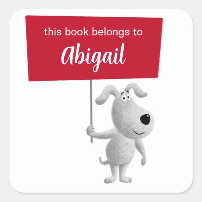 Cute Dog Puppy This Book Belongs To Bookplate Square Sticker (Front)