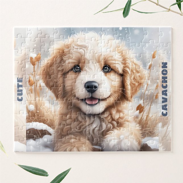 Cute Dog Puppy Winter Snow Custom Name Jigsaw Puzzle (Cute Dog Puppy Winter Snow Custom Name Jigsaw Puzzle)