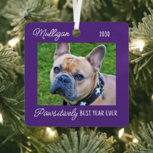 Cute Dog Quarantine Christmas Purple Pet Photo Metal Tree Decoration