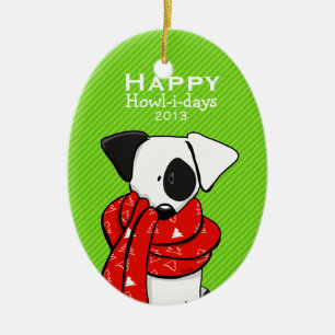 Cute Dog Red Scarf Christmas Modern Stripe Ceramic Tree Decoration