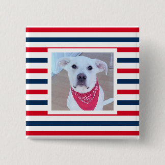 Cute Dog Red White Blue Stripes Patriotic Photo 15 Cm Square Badge