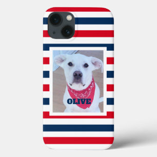 Cute Dog Red White Blue Stripes Patriotic Photo iPhone 13 Case
