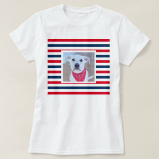 Cute Dog Red White Blue Stripes Patriotic Photo T-Shirt