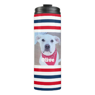 Cute Dog Red White Blue Stripes Patriotic Photo Thermal Tumbler
