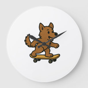 Cute Dog riding Skateboard Large Clock