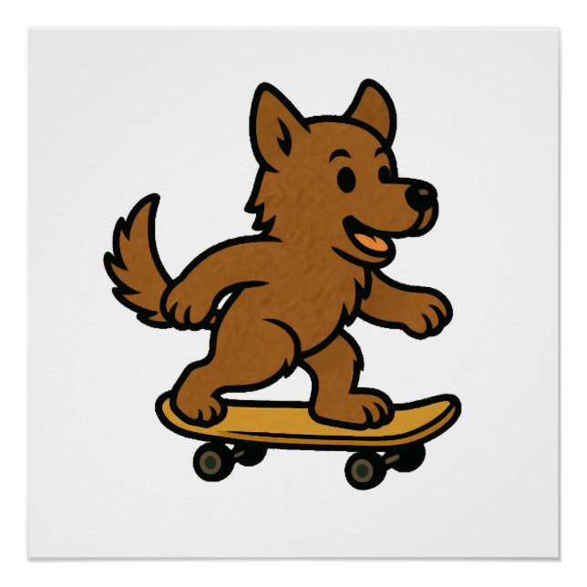 Cute Dog riding Skateboard Poster (Front)