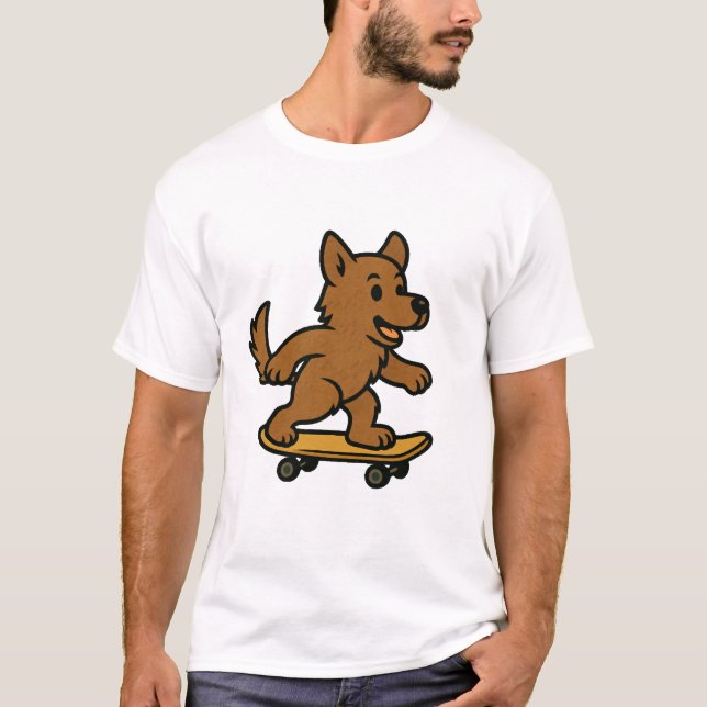 Cute Dog riding Skateboard T-Shirt (Front)