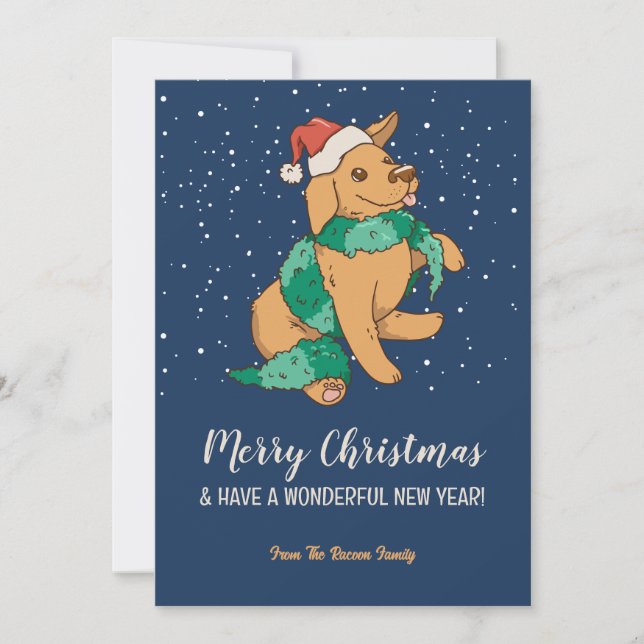 Cute Dog Santa Snowy Winter Merry Christmas Holiday Card (Front)
