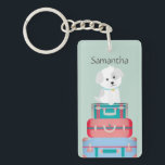 Cute Dog Sat on Suitcases Personalised Key Ring<br><div class="desc">Adorable dog sat on suitcases.</div>
