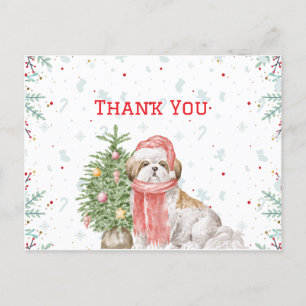 Cute Dog Shihtzu Santa Cap Christmas Thank You Holiday Postcard