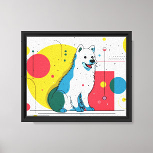 Cute dog sits in colourful art space canvas print