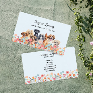 Cute Dog Sitter, Pet Groomer, Veterinarian, Floral Business Card