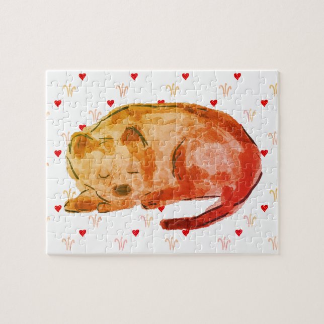 Cute Dog Sleeping Hearts Watercolor Jigsaw Puzzle (Horizontal)