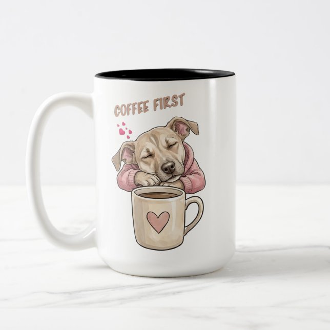 Cute dog sleeping peacefully  Two-Tone coffee mug (Left)