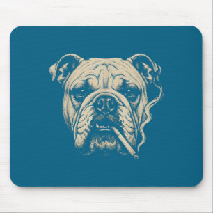 Cute Dog Smoking Cigarette English Bulldog Mouse Pad
