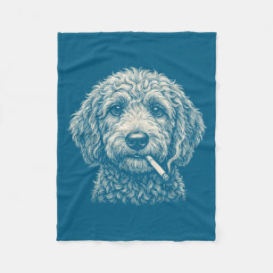 Cute Dog Smoking Cigarette Golden Doodle Fleece Blanket