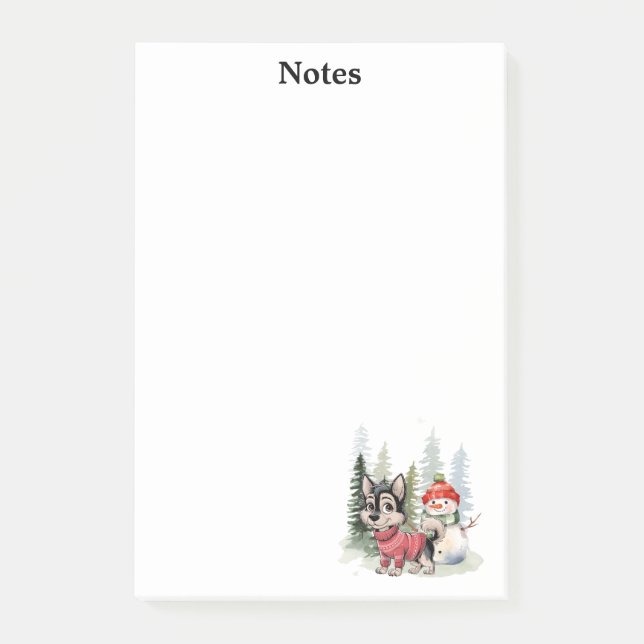 Cute dog,Snowman & Custom Name,Simple Personalised Post-it Notes (Front)