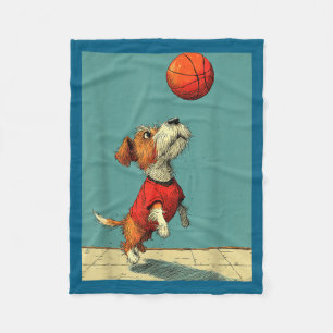 Cute Dog Sports Funny Basketball Graphic Art Fleece Blanket