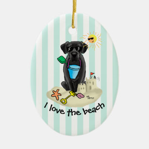 Cute Dog - Summer Beach Black Labrador Retriever Ceramic Tree Decoration