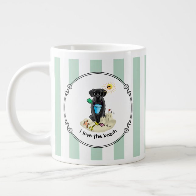 Cute Dog - Summer Beach Black Labrador Retriever Large Coffee Mug (Left)