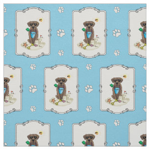 Cute Dog Summer Beach Chocolate Labrador Retriever Fabric